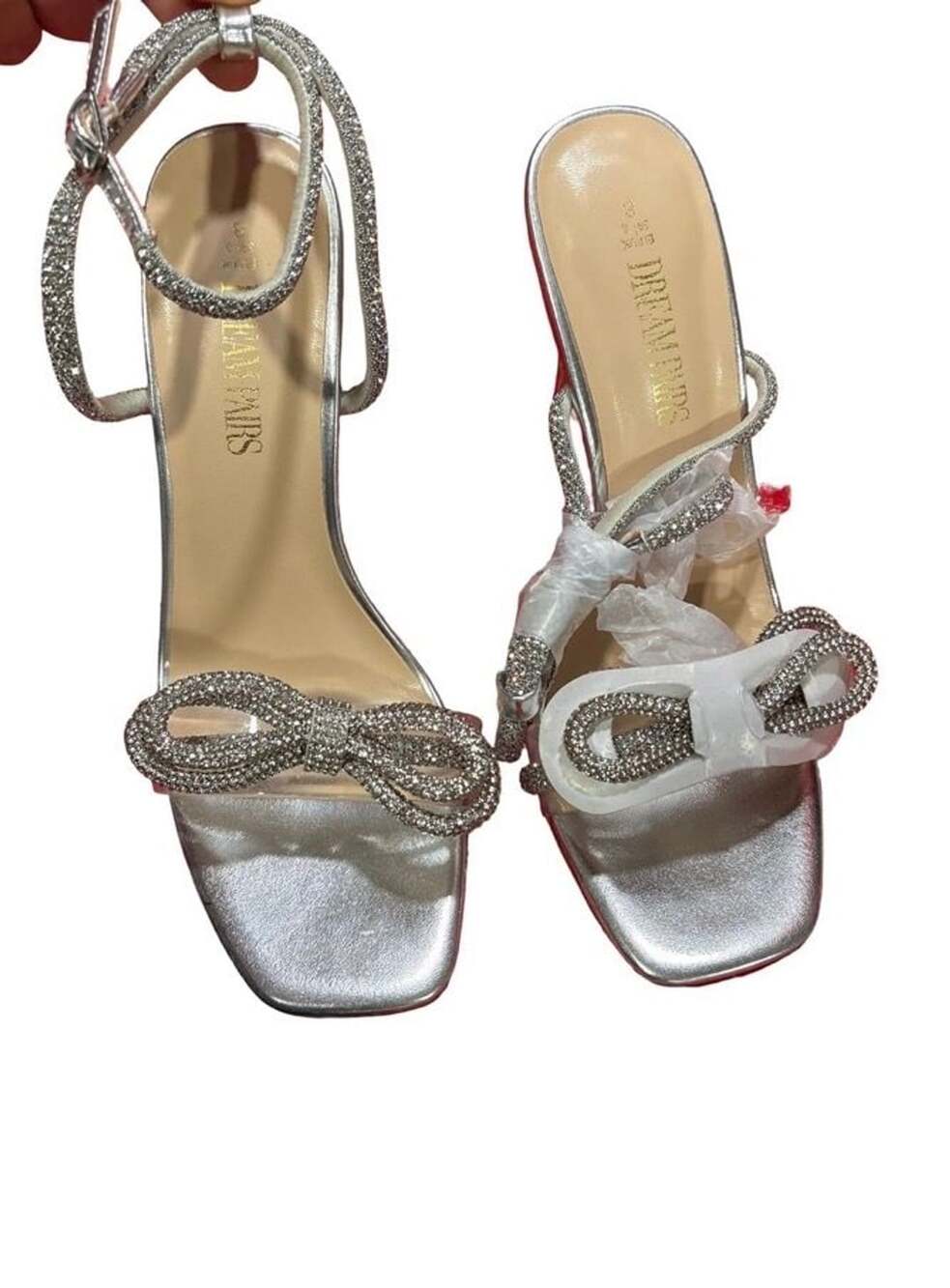 Dream Pairs Silver Rhinestone Bow Stiletto Heels Women's Size 8 Bridal Party